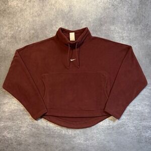 Nike One Therma-FIT Women XS Burgundy Fleece Mock Neck Pullover HV3702-652
